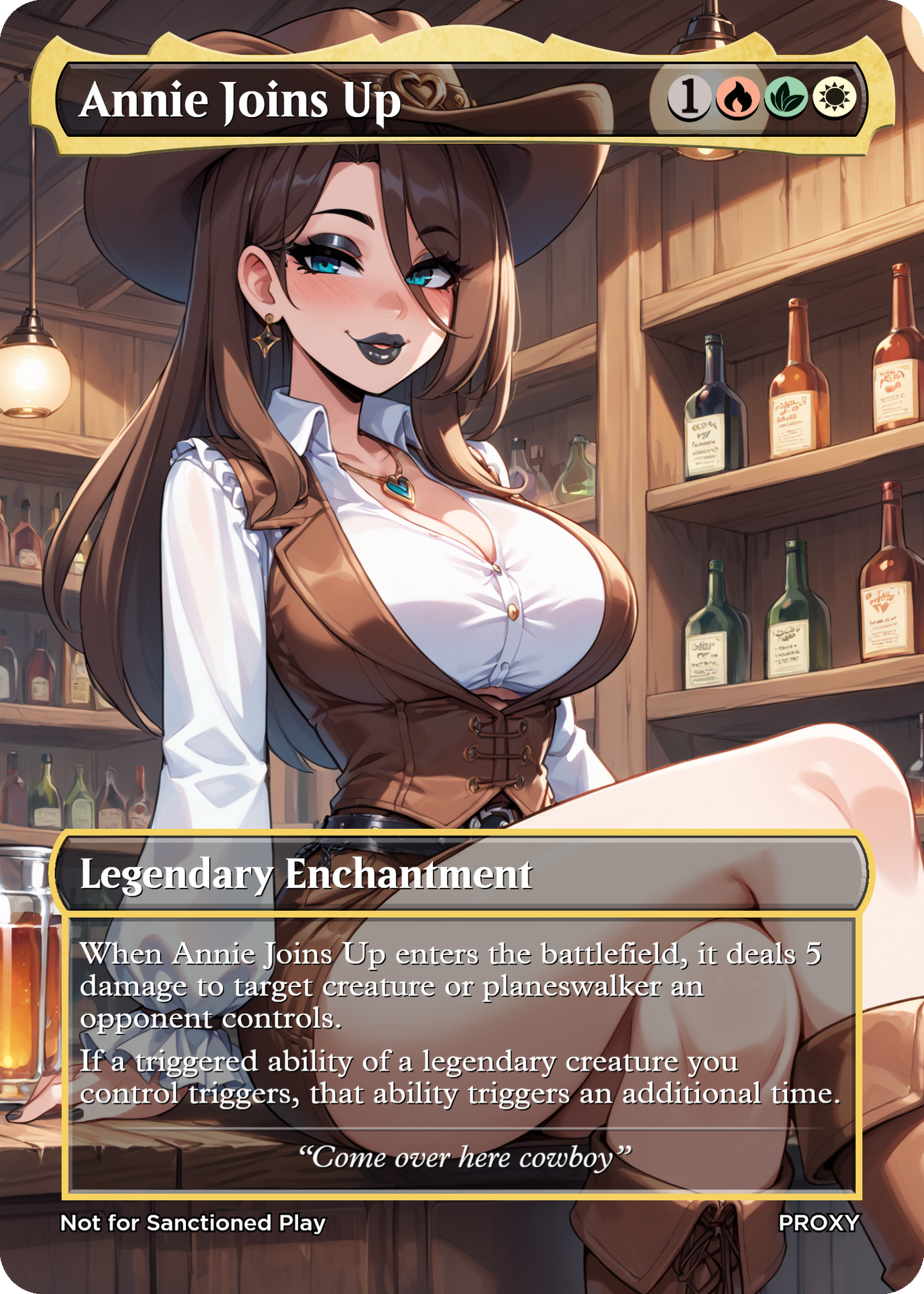 Annie Joins Up Legendary Enchantment (Non-Creature) - Sexy Cowgirl - MTG PROXY Anime Waifu - Mature Content