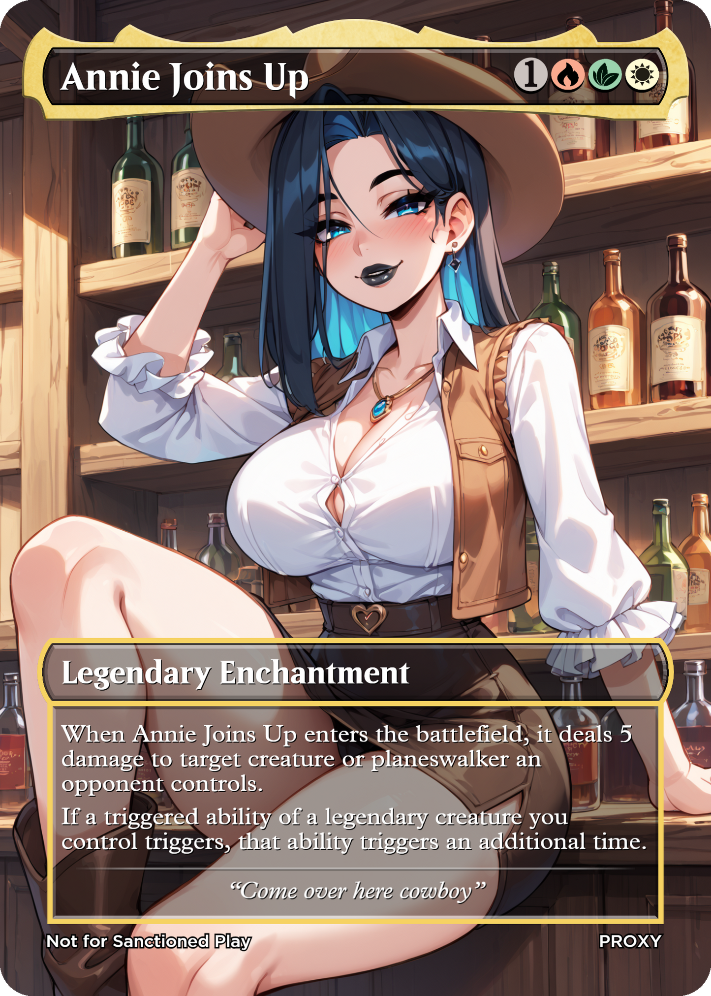 Annie Joins Up Legendary Enchantment (Non-Creature) - Sexy Cowgirl - MTG PROXY Anime Waifu - Mature Content