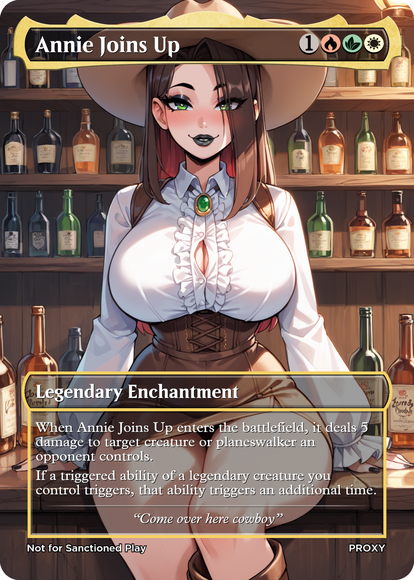 Annie Joins Up Legendary Enchantment (Non-Creature) - Sexy Cowgirl - MTG PROXY Anime Waifu - Mature Content