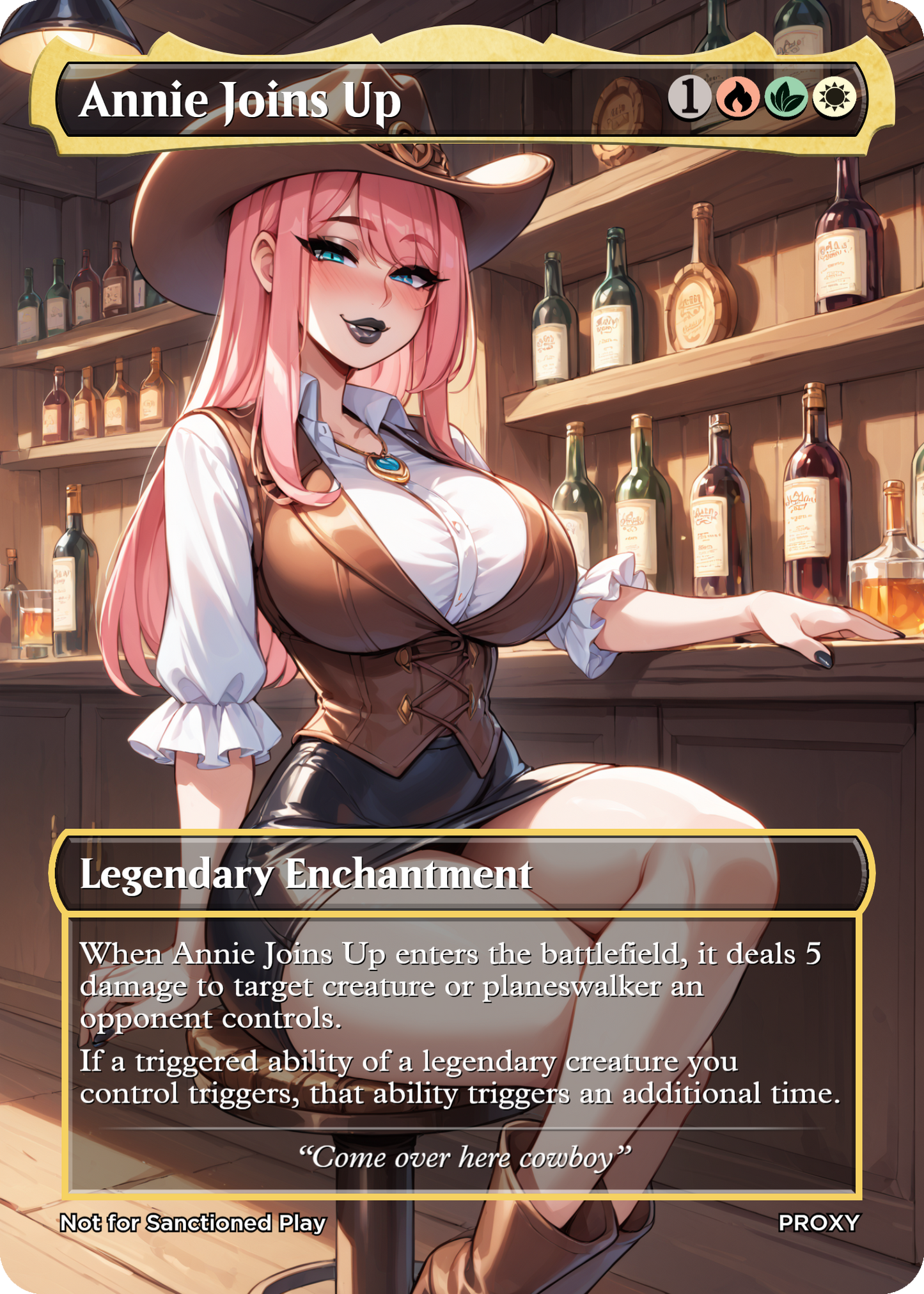 Annie Joins Up Legendary Enchantment (Non-Creature) - Sexy Cowgirl - MTG PROXY Anime Waifu - Mature Content
