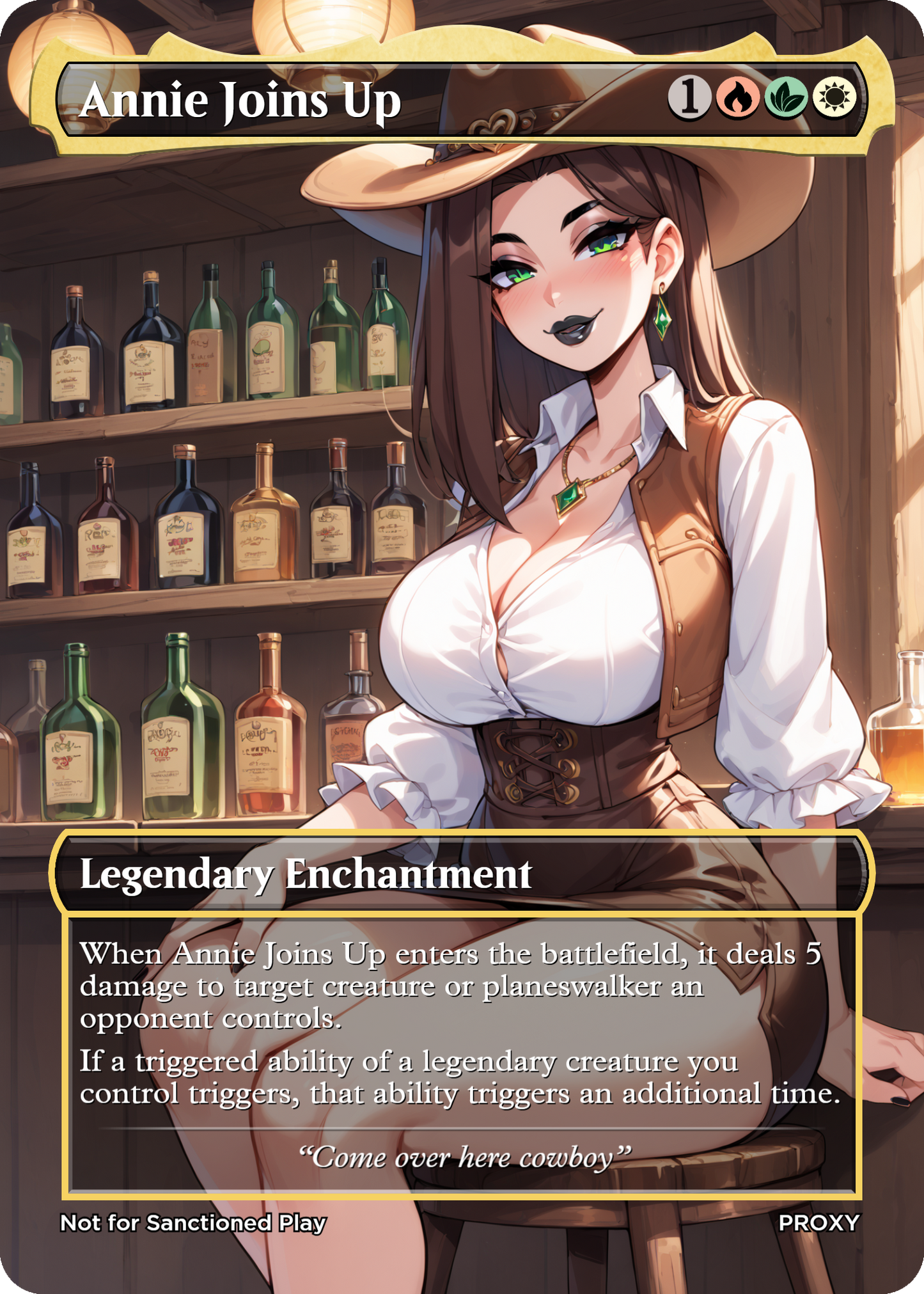 Annie Joins Up Legendary Enchantment (Non-Creature) - Sexy Cowgirl - MTG PROXY Anime Waifu - Mature Content