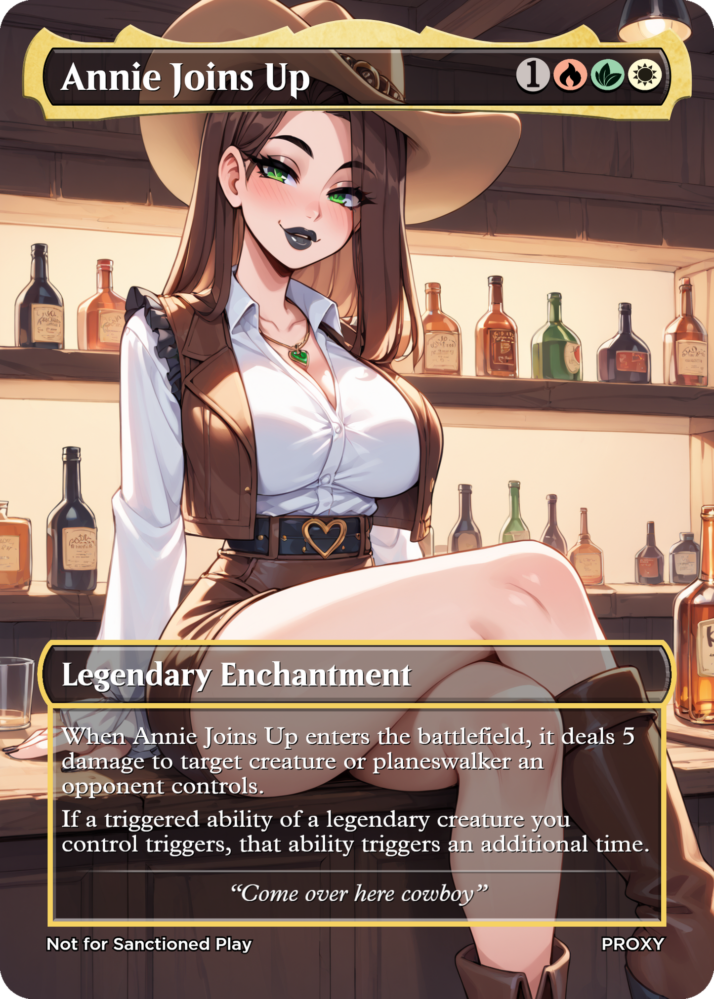 Annie Joins Up Legendary Enchantment (Non-Creature) - Sexy Cowgirl - MTG PROXY Anime Waifu - Mature Content