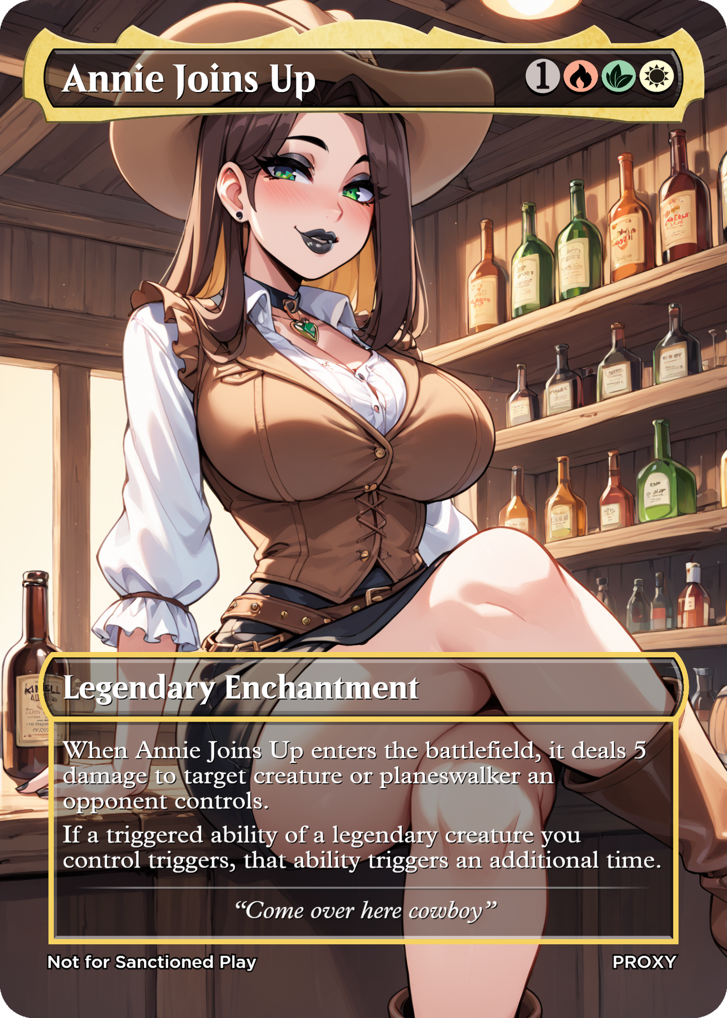 Annie Joins Up Legendary Enchantment (Non-Creature) - Sexy Cowgirl - MTG PROXY Anime Waifu - Mature Content