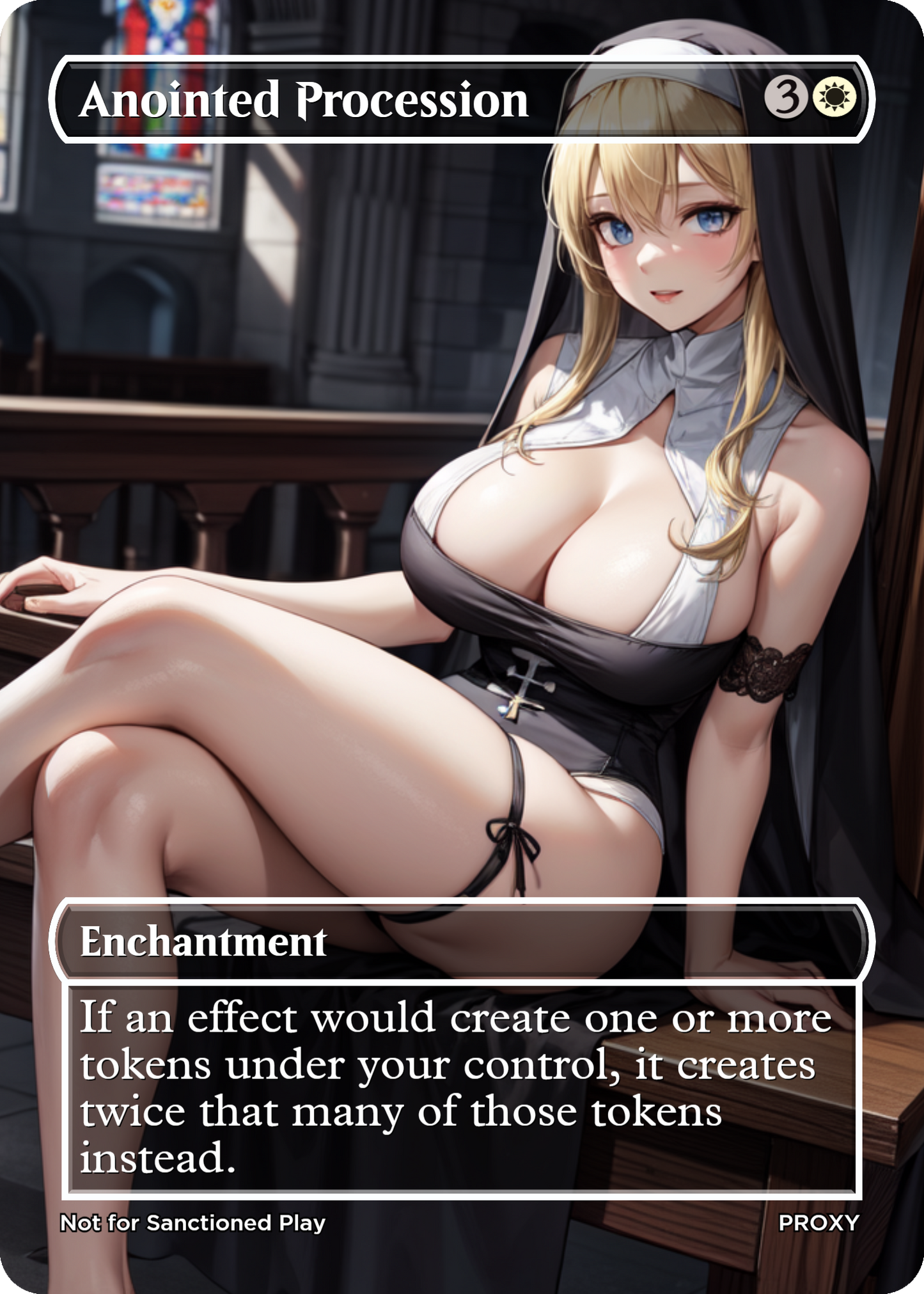 Anointed Procession "Sexy Nun" Enchantment (Non-Creature) - MTG PROXY Anime Waifu - Mature Content