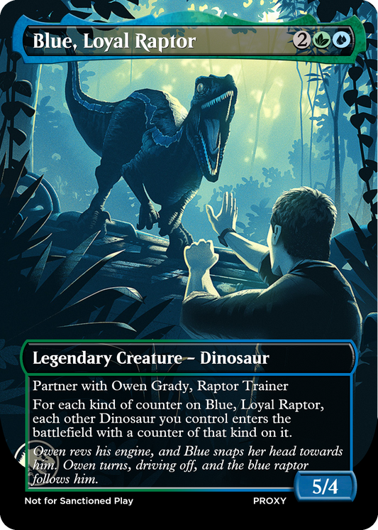 Blue, Loyal Raptor Creature - MTG PROXY Jurassic Park