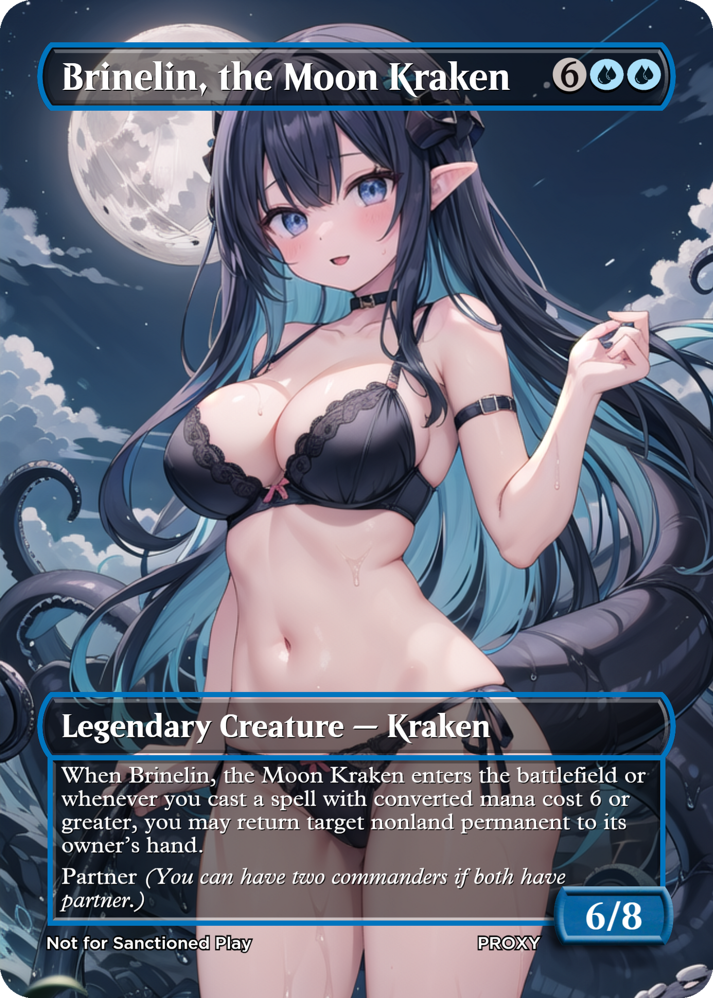 Brinelin, the Moon Kraken Creature - MTG PROXY Anime Waifu - Mature Content