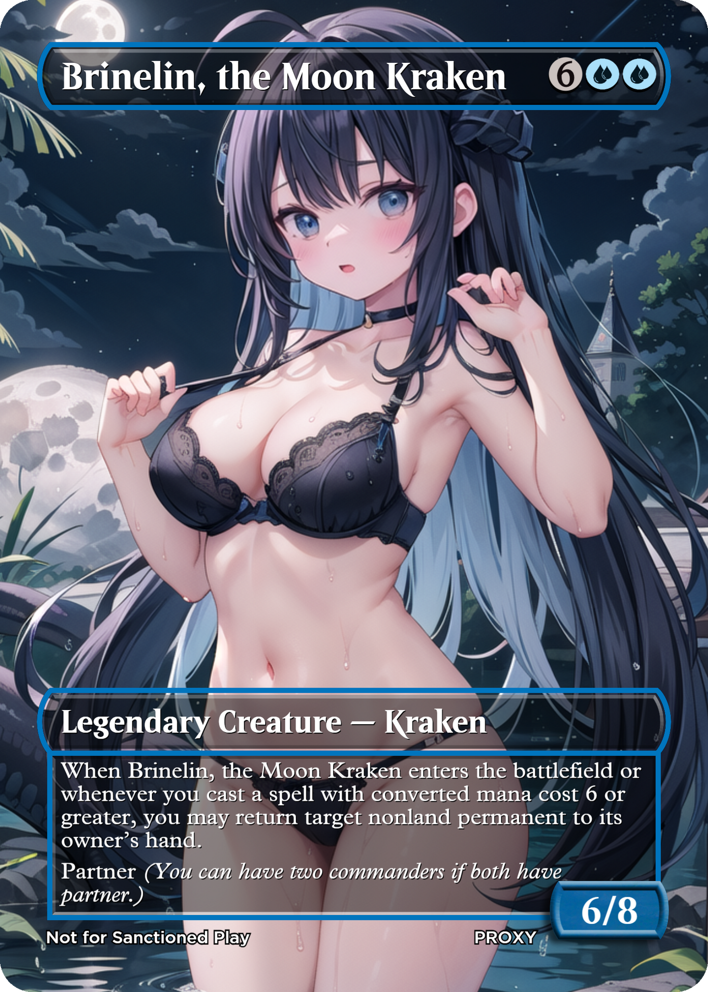 Brinelin, the Moon Kraken Creature - MTG PROXY Anime Waifu - Mature Content
