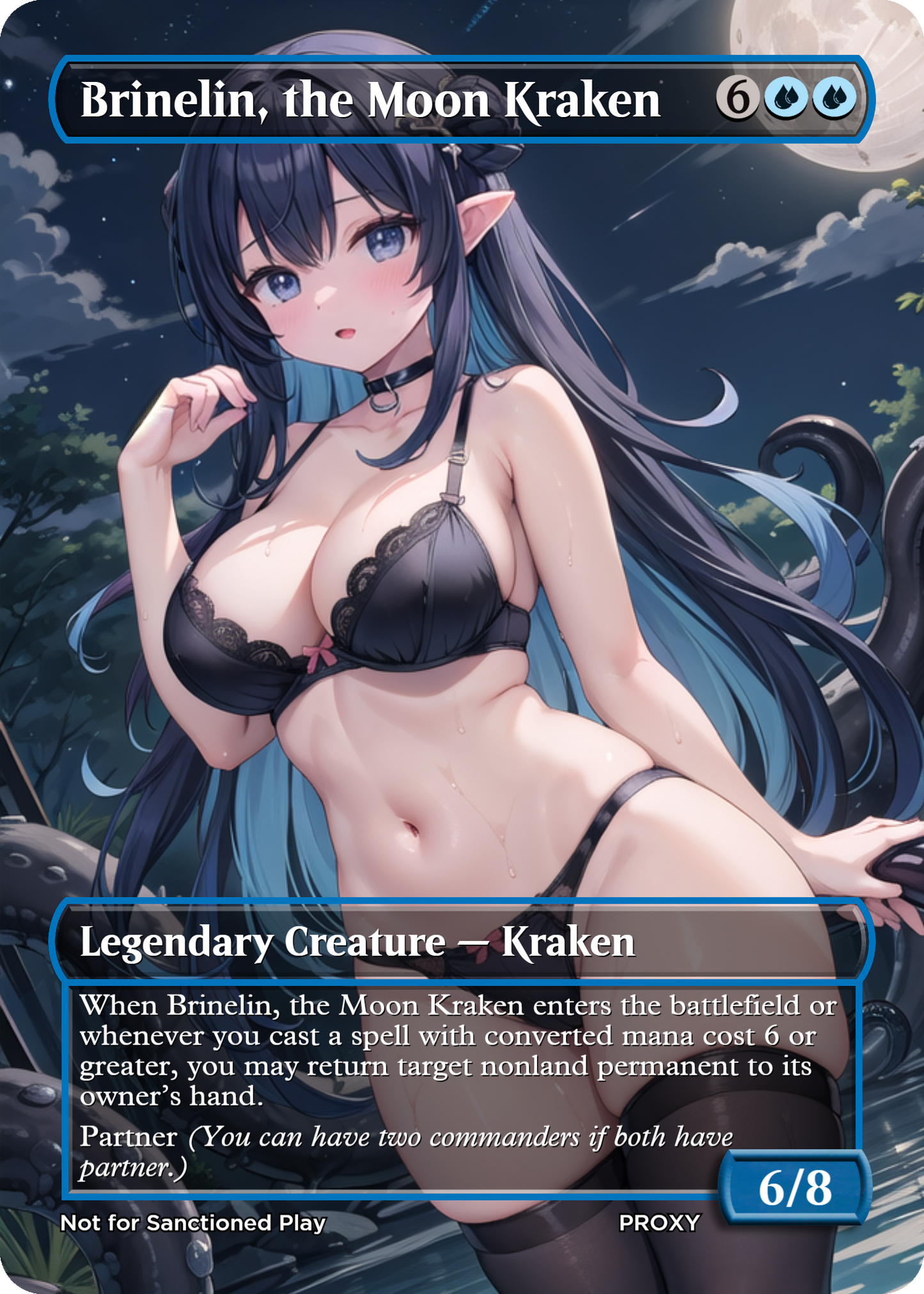 Brinelin, the Moon Kraken Creature - MTG PROXY Anime Waifu - Mature Content