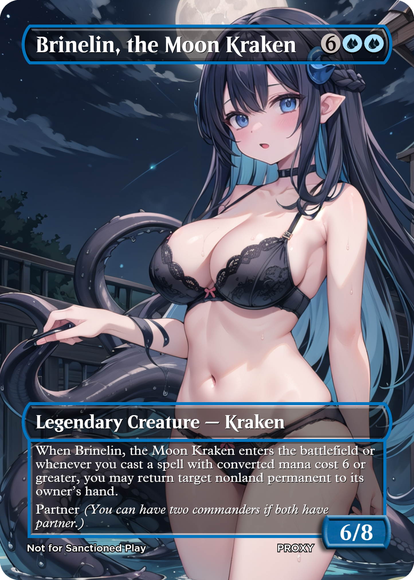 Brinelin, the Moon Kraken Creature - MTG PROXY Anime Waifu - Mature Content