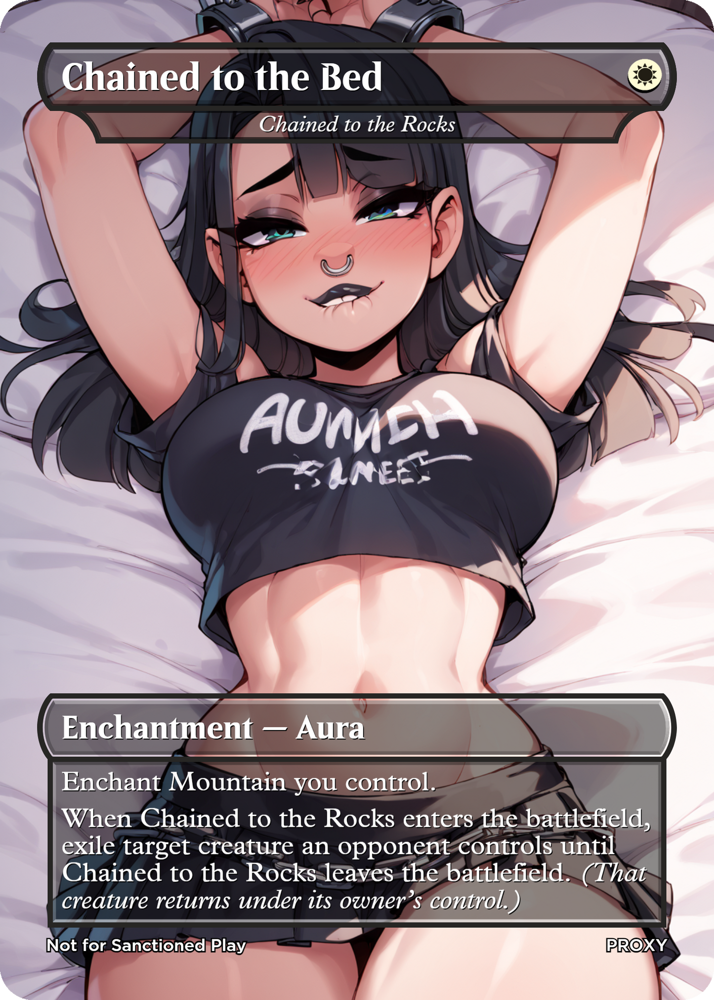 Chained to the Bed (Chained to the Rocks) Enchantment Aura Non-Creature - MTG PROXY Anime Waifu - Mature Content