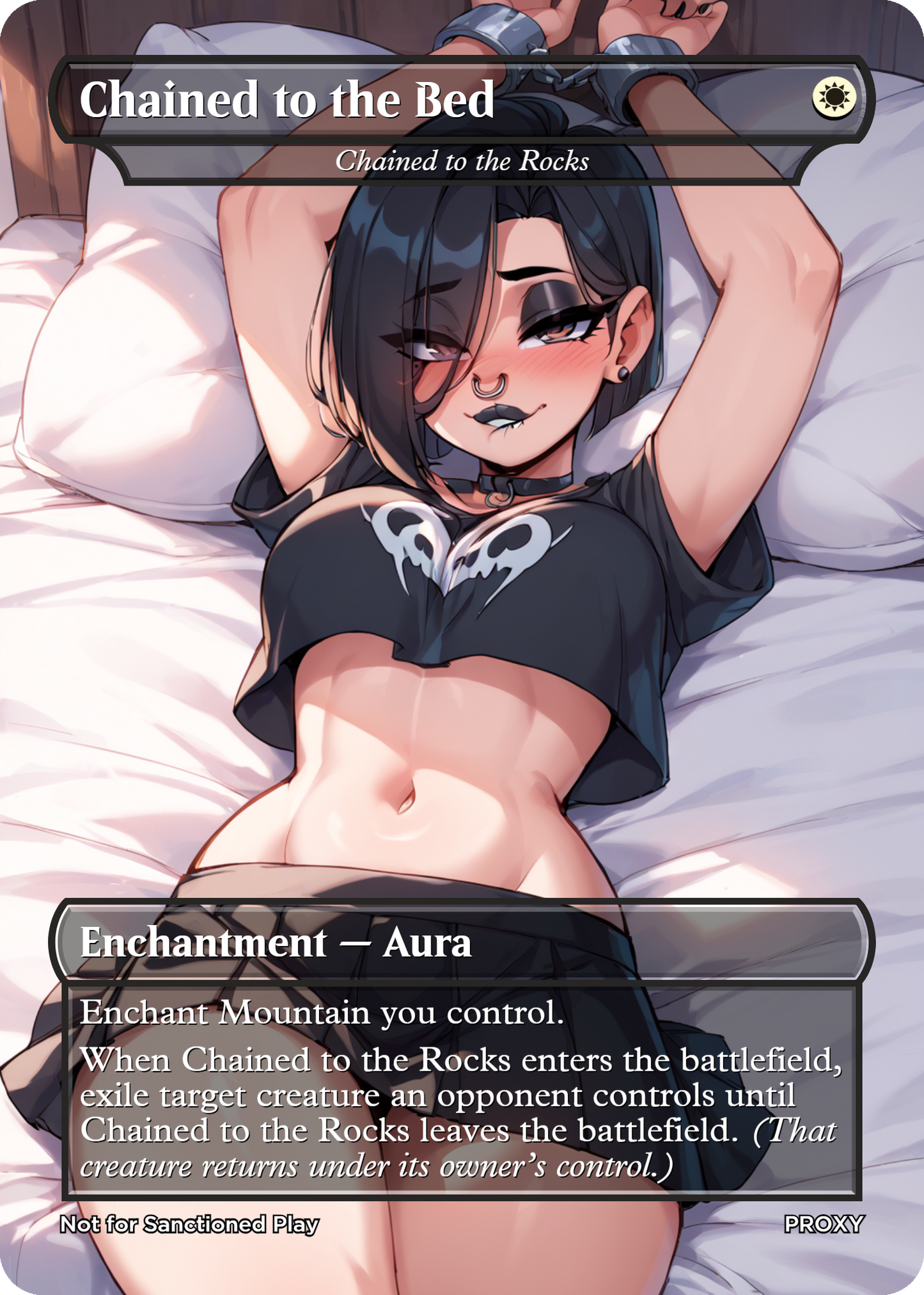 Chained to the Bed (Chained to the Rocks) Enchantment Aura Non-Creature - MTG PROXY Anime Waifu - Mature Content