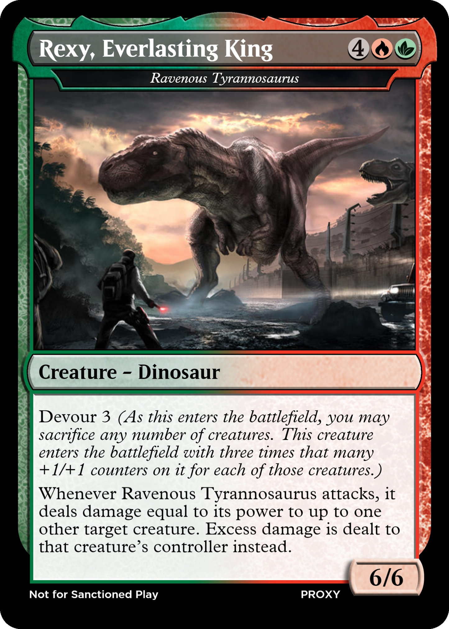 Rexy, Everlasting King / Ravenous Tyrannosaurus Creature - MTG PROXY Jurassic Park